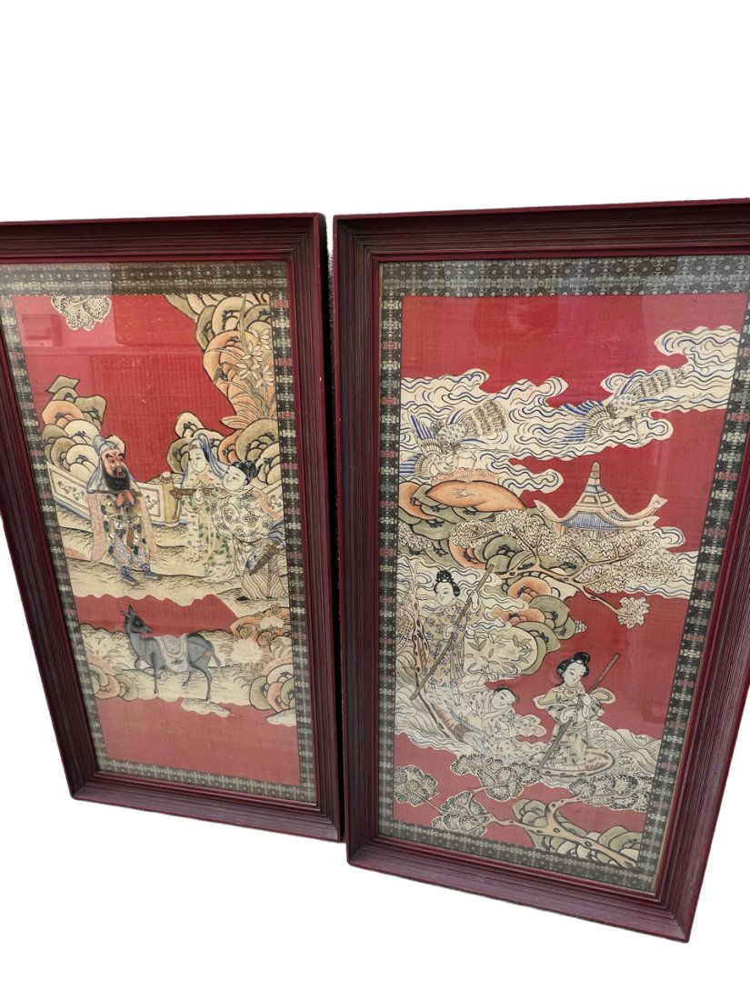 PAIR ANTIQUE CHINESE EMBROIDERY PAINTINGS (1 of 12)