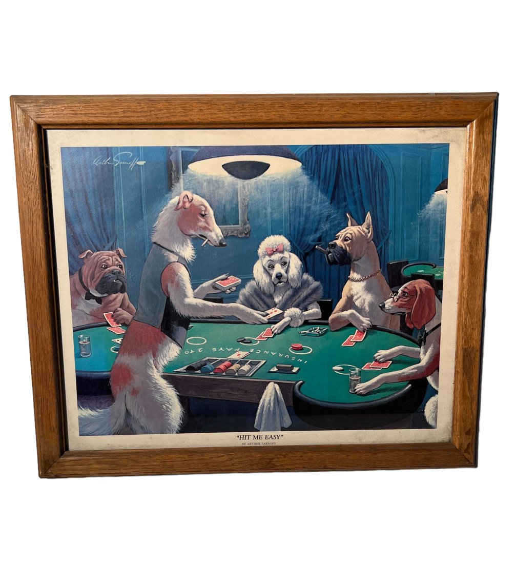 Vintage Wood Wall Decor, Arthur Sarnoff Dogs Playing Poker, signed (1 of 4)