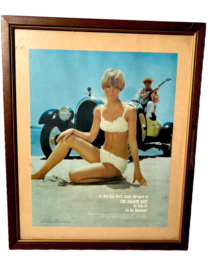 1967 Cole of California Chery Tiegs: 1967 Cole of California Chery Tiegs Oh You Kid, You'll Make Whoopee inTHE SWOON SUIT by Cole Jr.It's the Bananas!Scoo bee do! His banjo stotton lace bikini. Sizes 5-15. About $18.00. a hip roaring C s