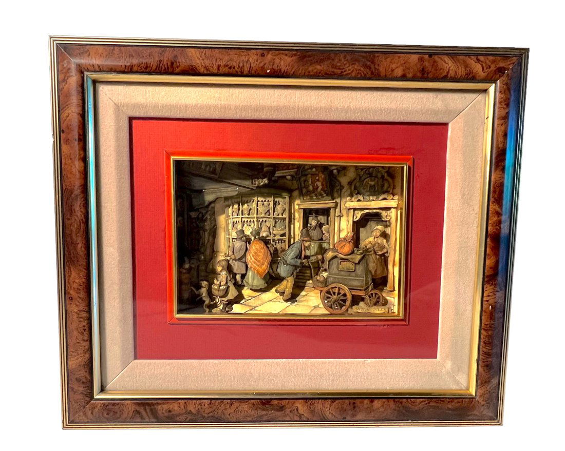 Anton Pieck 3D Art Diorama Shadow Box Framed: This vintage 3D textured diorama by famous Dutch artist Anton Pieck gives us a glimpse into the past. framed 13" x 16" inches