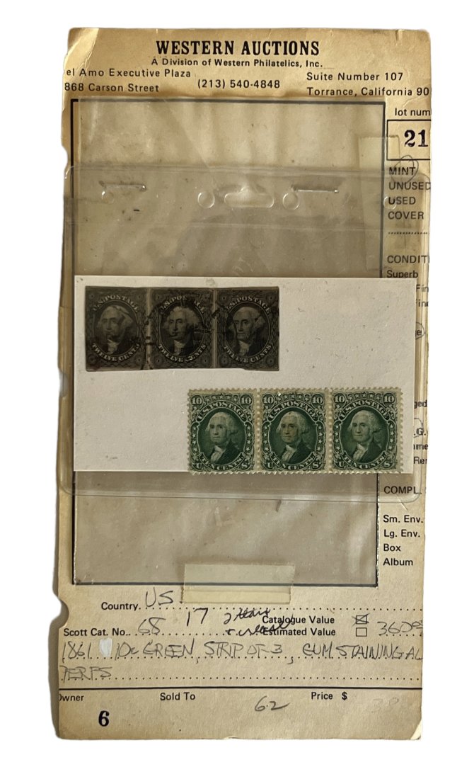 SET OF 3 BLOCK US Sc# 68  10Â¢ WASHINGTON GREAT OF 1861 CIVIL WAR ERA (1 of 4)