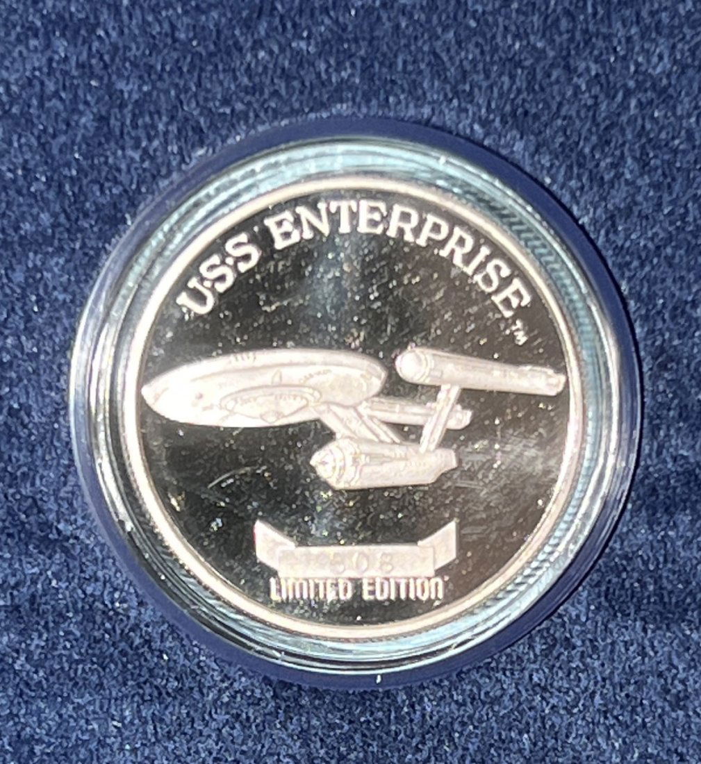 1991 Star Trek 25th Anniversary 1oz Silver Coin USS Enterprise W/Box & COA (1 of 4)
