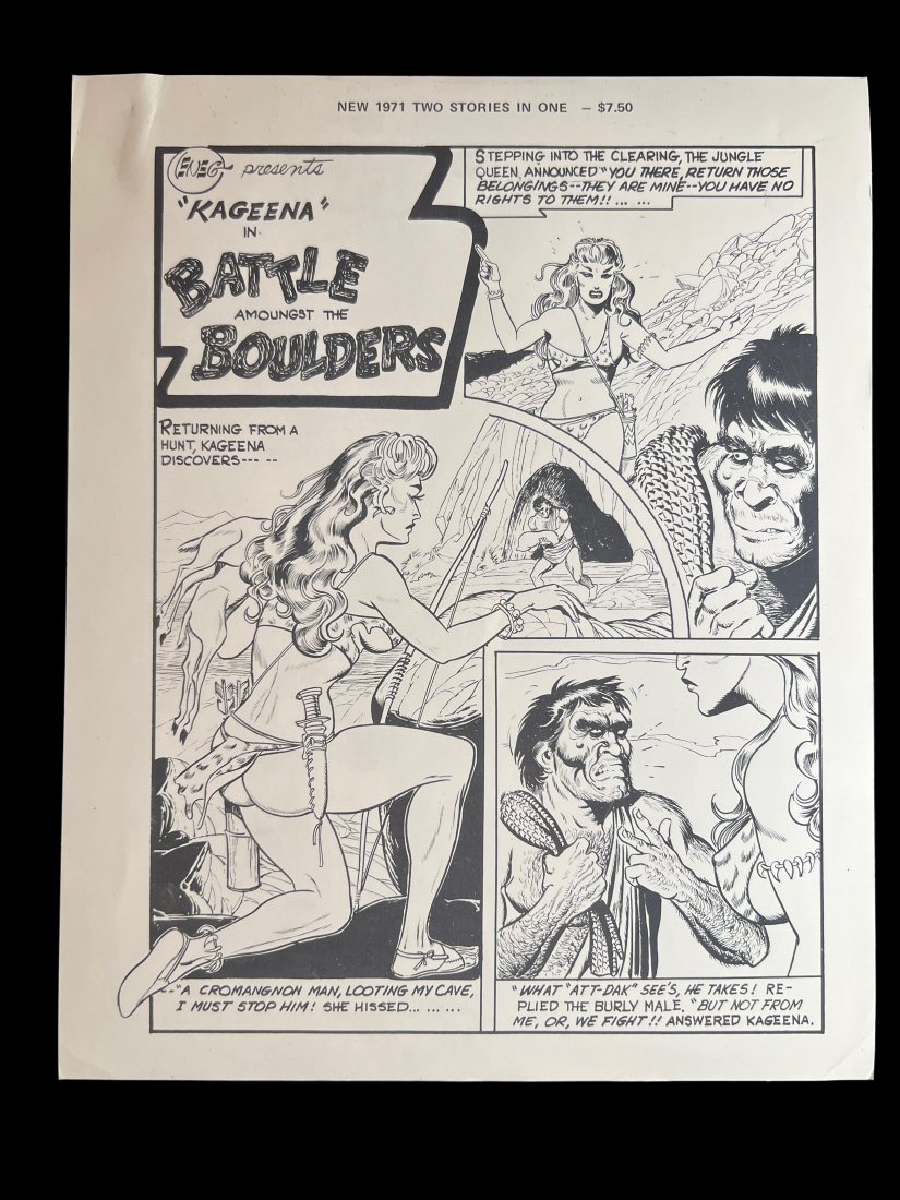 Eneg/Gene Bilbrew, "KAGEENA" in BATTLE AMONGST THE BOULDERS: Eneg/Gene Bilbrew, "KAGEENA" in BATTLE AMONGST THE BOULDERS ENEG [Gene Bilbrew] Published by Stanton Achives [Eric Stanton], New York, ink on paper fetish art
