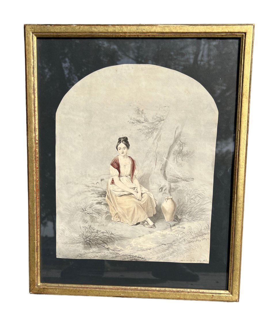 FRENCH WATERCOLOR PAINTING 1863 DATED SIGNED (1 of 6)