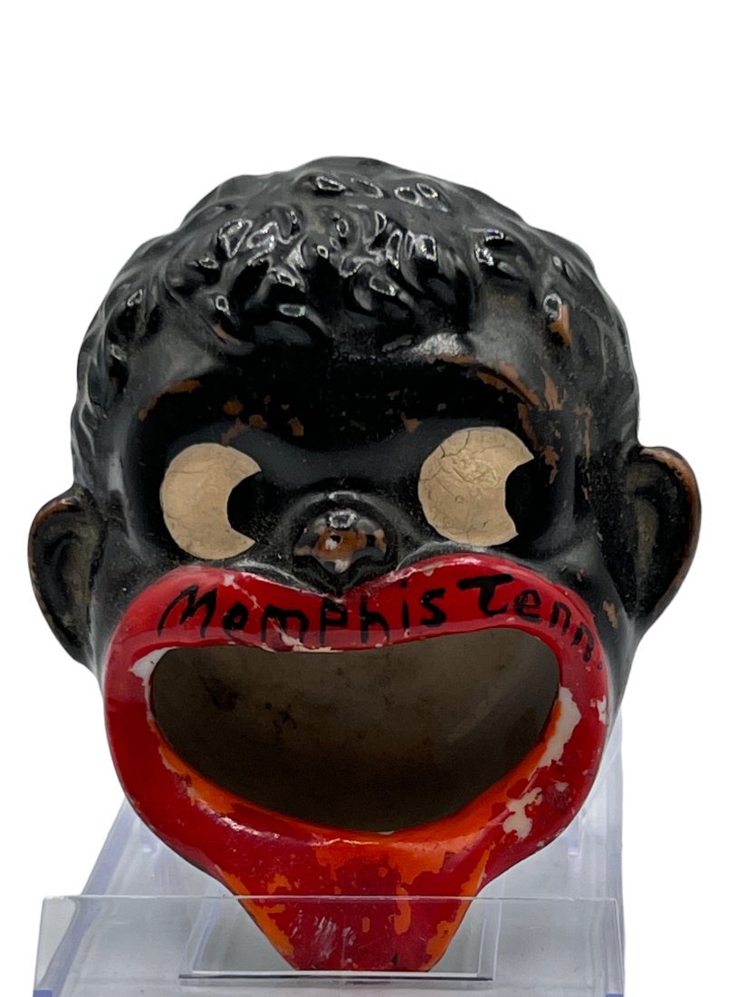 Vintage Black Americana Ashtray chalk Head sculpture signed ultra rare AND BAG: Vintage Black Americana Ashtray chalk Head sculpture signed ultra rare AND BAG