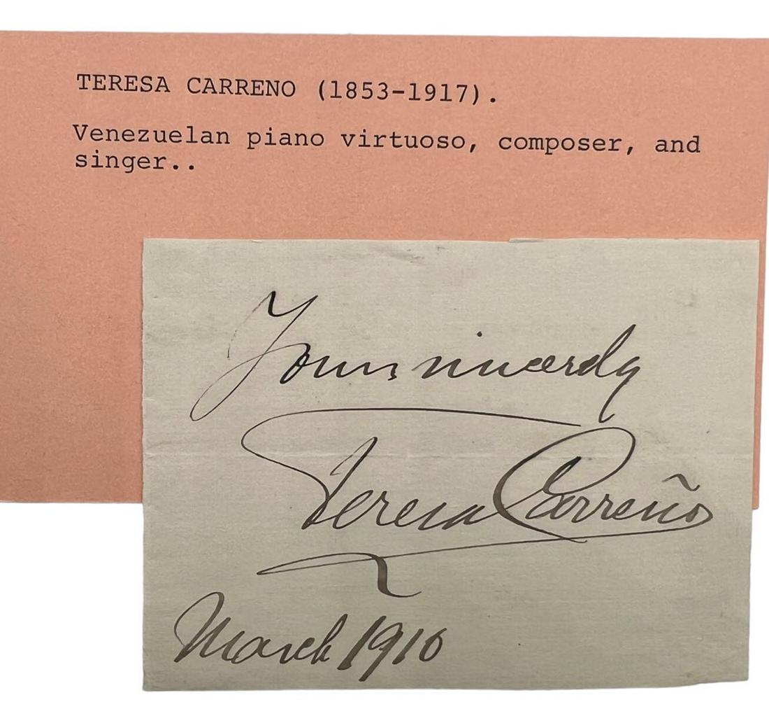 TERESA CARRENO AUTOGRAPH VENEZUELAN PIANO VIRTUOSO, COMPOSER, SINGER: TERESA CARRENO AUTOGRAPH VENEZUELAN PIANO VIRTUOSO, COMPOSER, SINGER