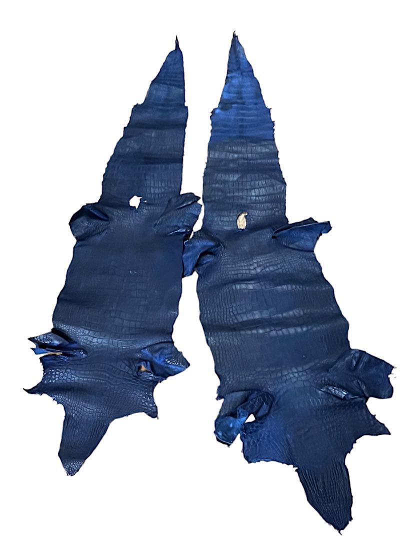SET OF TWO REAL BIG GENUINE ALIGATOR CROCODILE BLUE SKIN LEATHER HANDMADE 99" LONG (1 of 4)