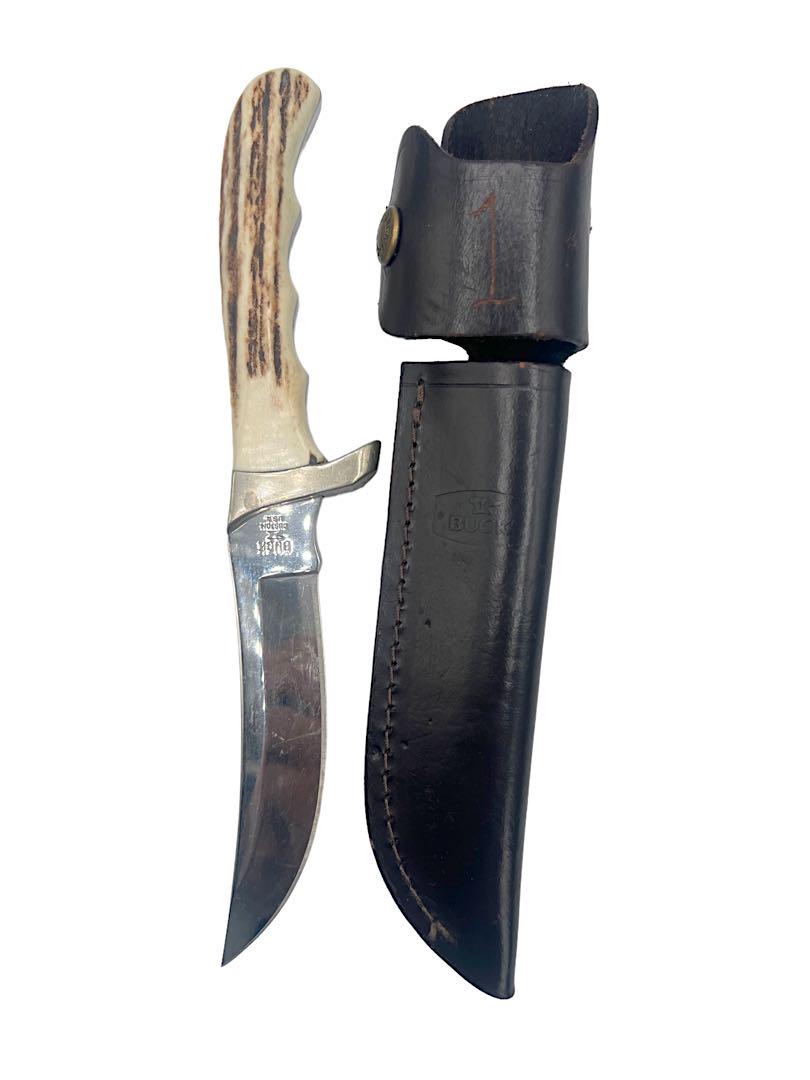 VINTAGE RARE AMERICAN STAG HANDLE BUCK KNIFE WITH SHEATH (1 of 5)