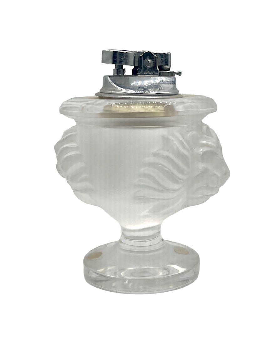 Lalique Crystal Tete De Lion Table Lighter: Lalique Crystal Tete De Lion Table Lighter
