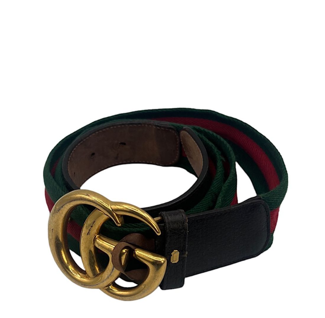 Gucci 1980s GG Web Canvas & Brown Leather Belt: Gucci 1980s GG Web Canvas & Brown Leather Belt