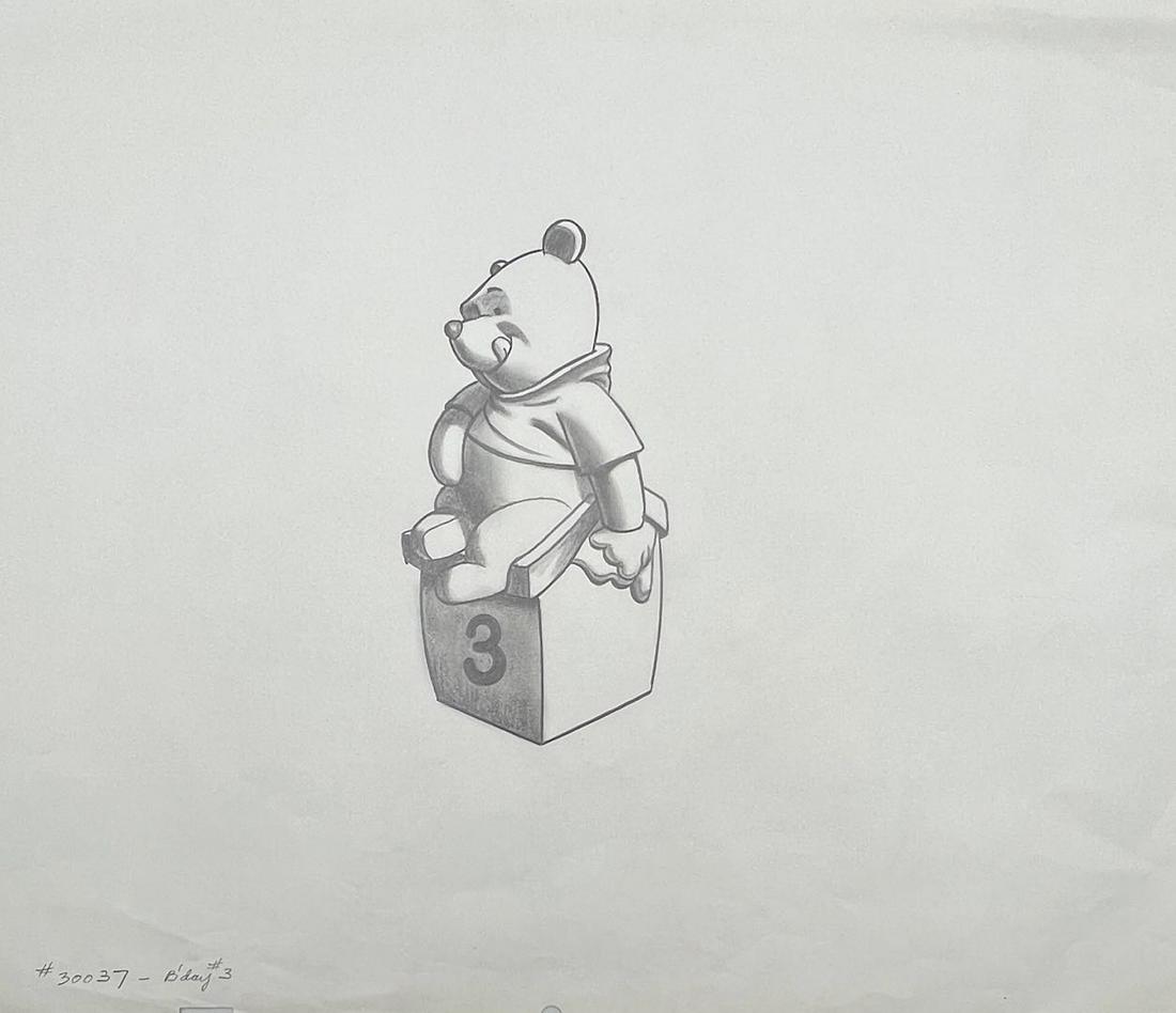 ORIGINAL RARE DISNEY WINNIE THE POOH BEAR ANIMATION PENCIL DRAWING PRODUCTION SKETCH (1 of 2)