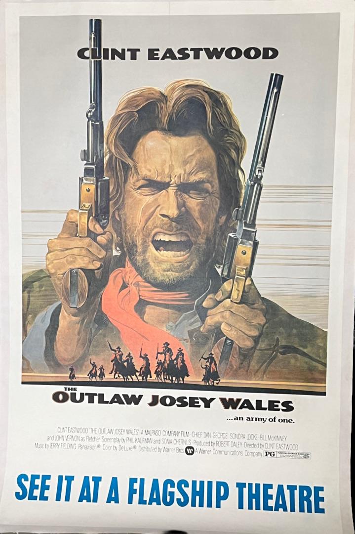 Clint Eastwood the outlaw Josey Wales movie poster: Clint Eastwood the outlaw Josey Wales poster linen backed one sheet 31 x 47 including linen