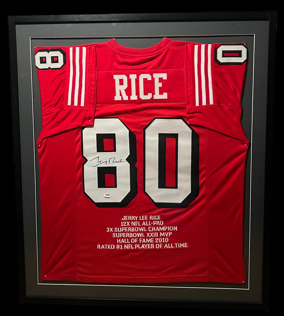Jerry Rice football jersey, signed framed PSA DNA (1 of 6)