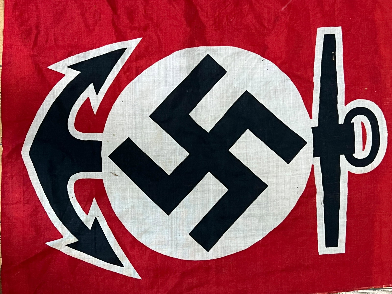 World War II Nazi German water sports flag: World War II Nazi German water sports flag 34" x 30", PLEASE NOTE: Los Angeles Estate Auction, as the seller of War memorabilia, would like to emphasize that these items are sold as historical artifac