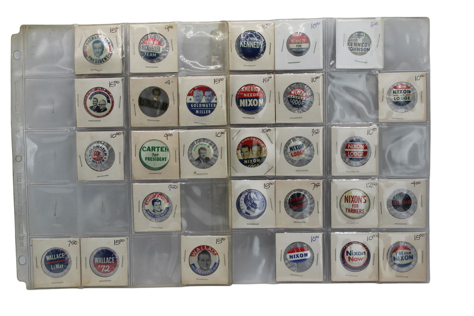 Presidential campaign pin button Collection lot nixon, Wallace, Kennedy, Carter (1 of 6)