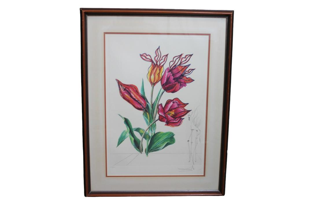 Salvador Dali tulips and lips florals lithograph signed numbered in pencil (1 of 8)