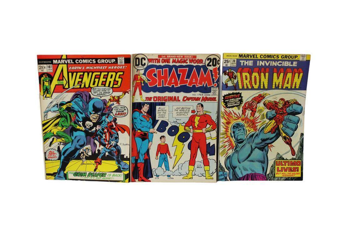 Vintage comic book lot Shazam 1 avengers 107 Iron Man 70 (1 of 6)