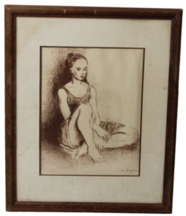 Moses Soyer graphite on paper art titled dancer with coa authentication: Moses Soyer graphite on paper art titled dancer with coa authentication 16" x 19" including frame. Image size 9" x 12", Frame 16" x 19 1/2"