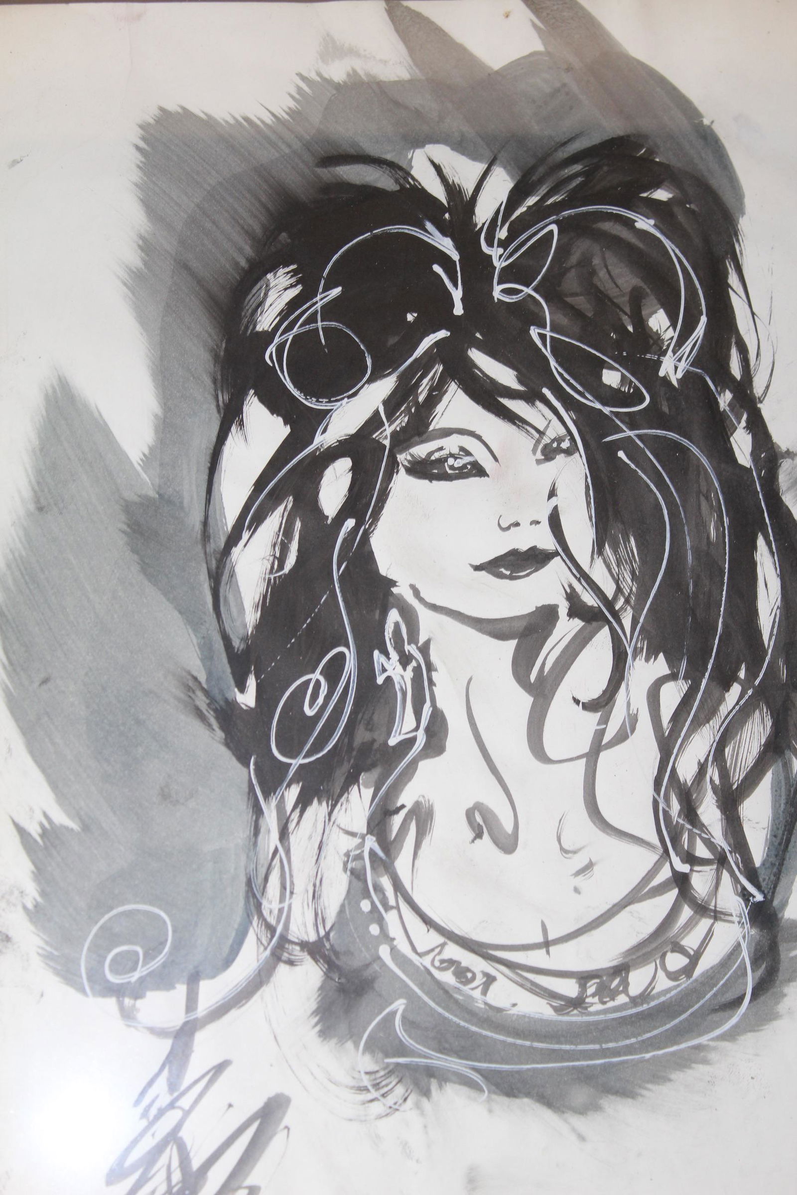 Chinese watercolor signed painting of lady (1 of 2)