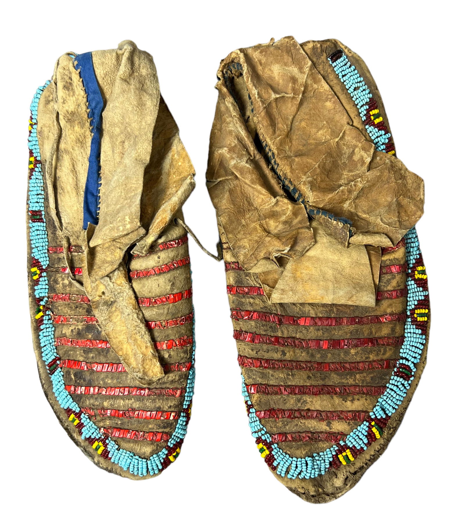 Native American antique beaded hide moccasins pair shoes (1 of 6)