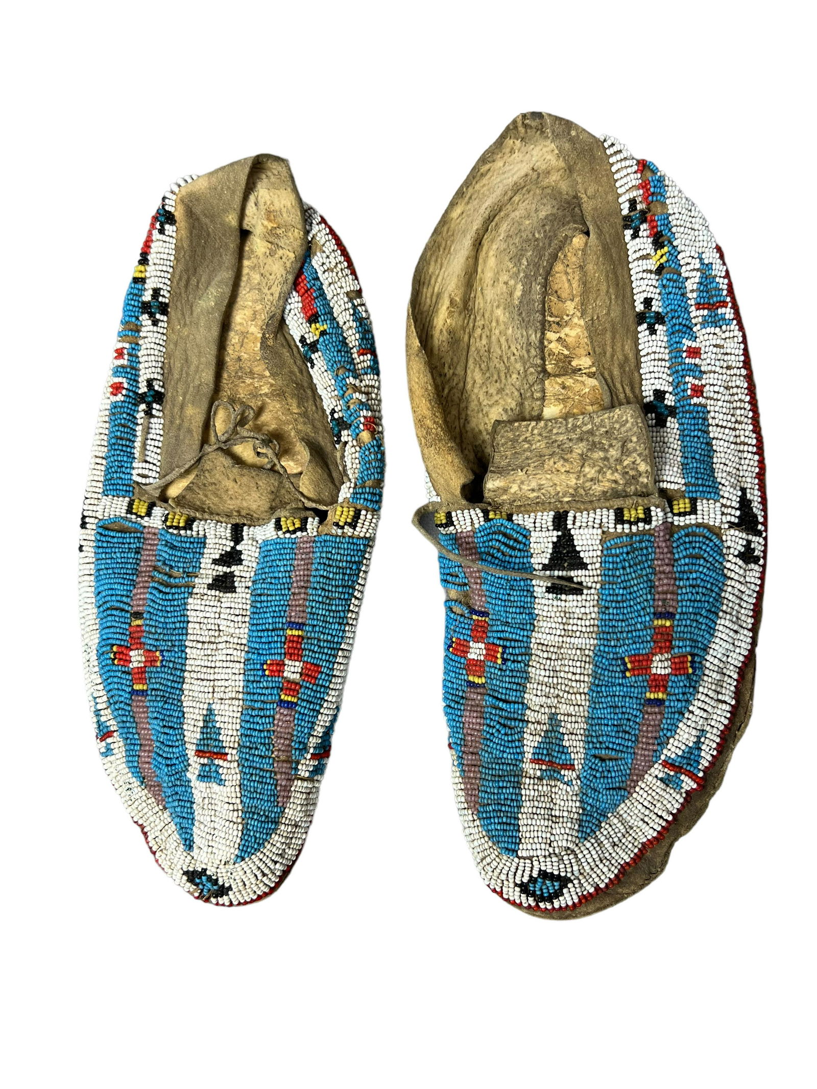 Native American antique beaded hide moccasins pair shoes (1 of 6)
