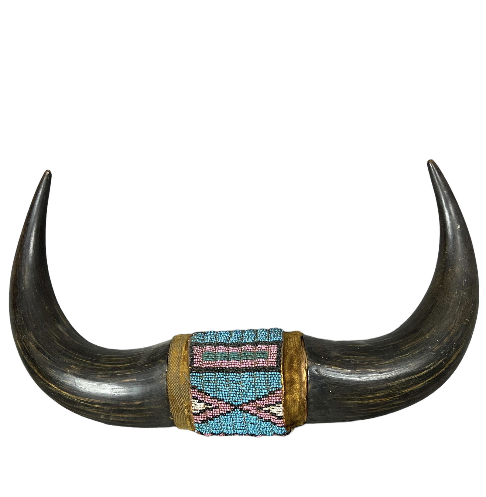 Antique Native American bull steer horn with beads (1 of 8)