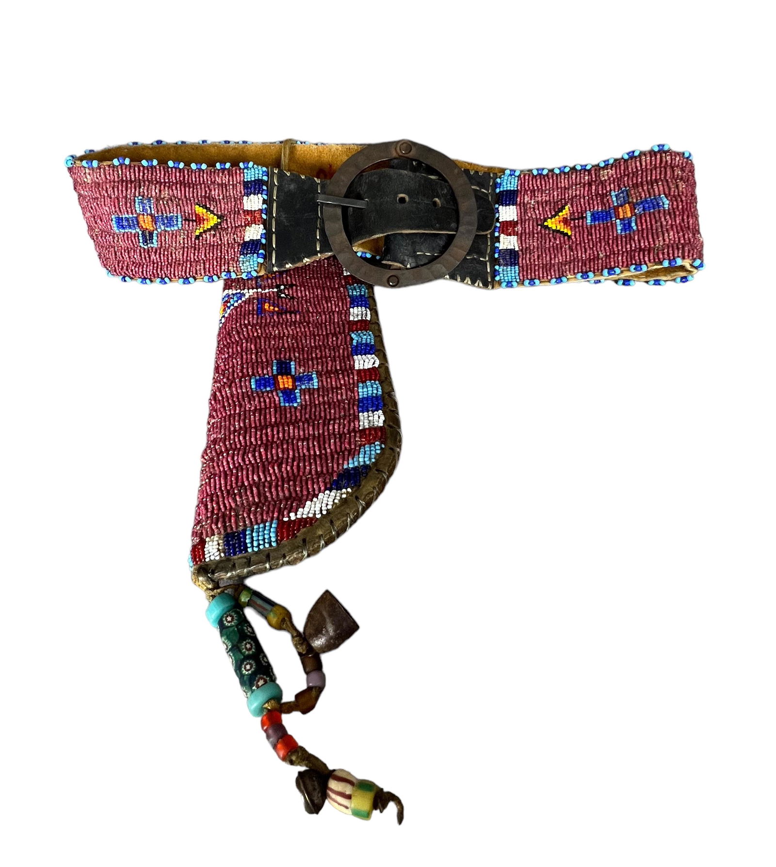 Vintage Native American beaded leather hide kife sheath and belt (1 of 15)