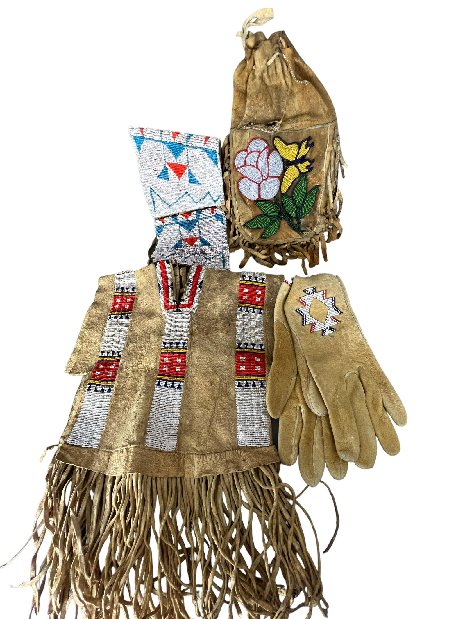 Vintage native American leather hide beaded gloves pouch collection lot (1 of 9)