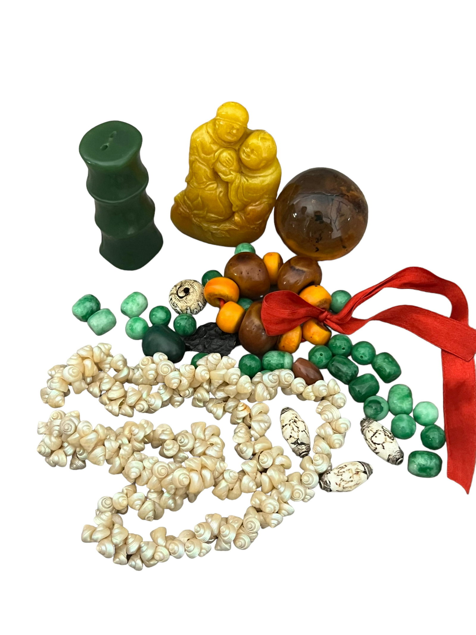 Vintage jewelry collection lot necklace Jade beads Amber (1 of 8)