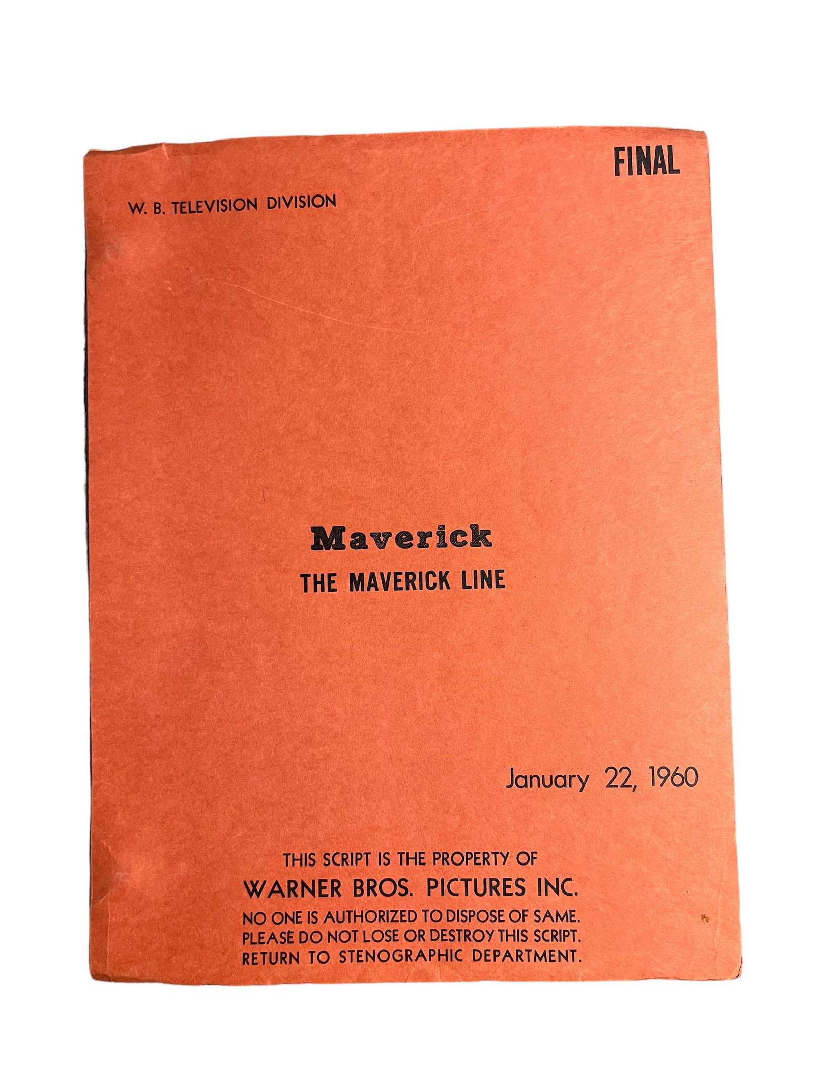 Maverick the Maverick line 1960 TV movie script by Ron Bishop: Maverick the Maverick line 1960 TV movie script by Ron Bishop the end page is numbered 65