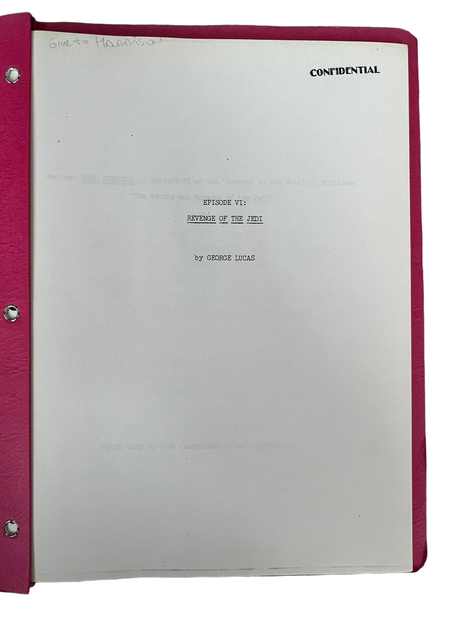 STAR WARS George Lucas Revenge of the Jedi Episode VI confidential movie script with note written in (1 of 8)