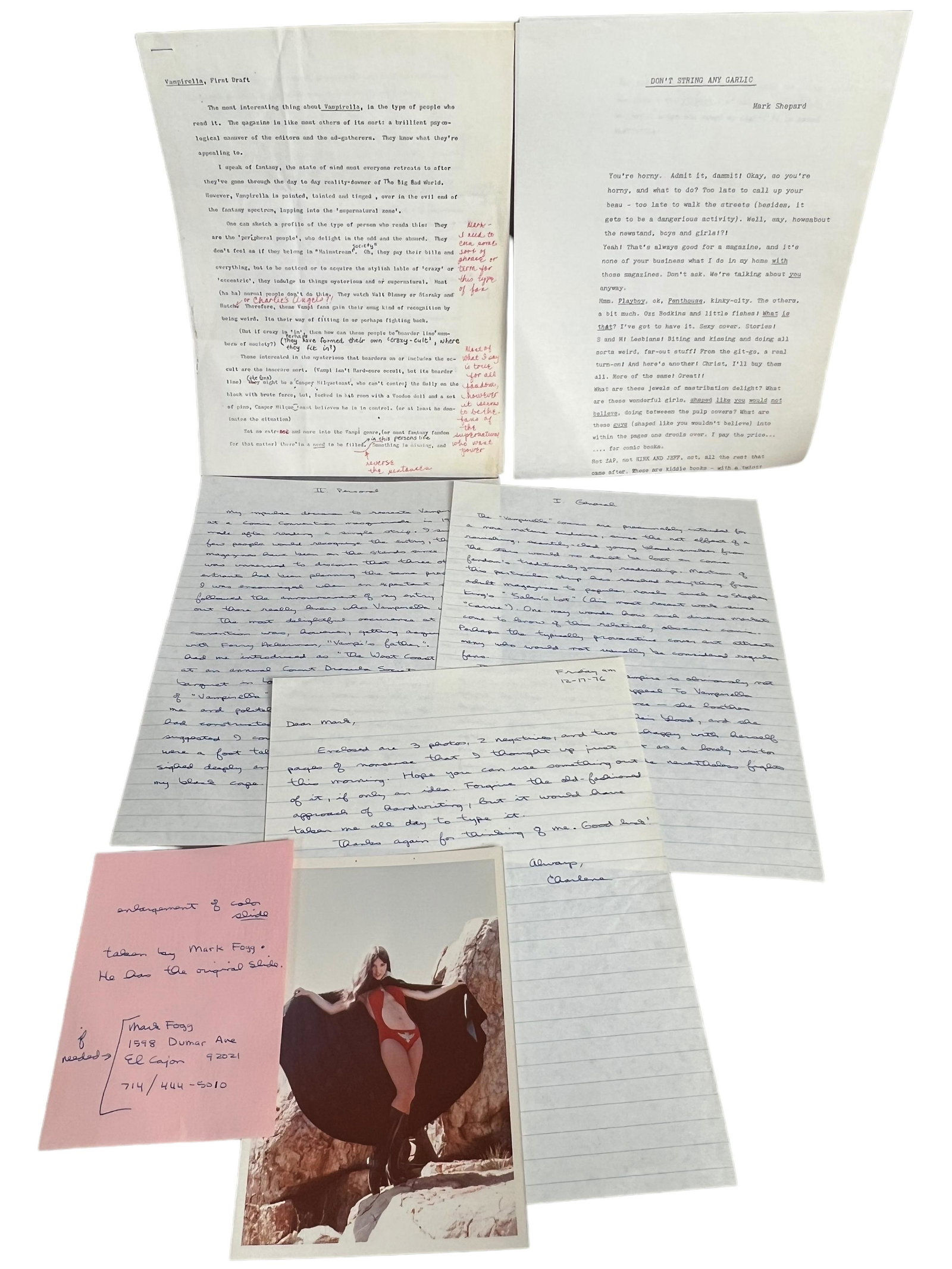 Vampirella Caroline 1976 Munro signed letter hand written draft Photo  annotated script (1 of 11)