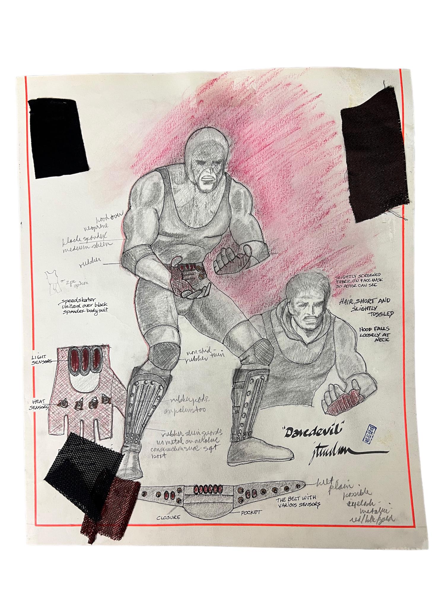 DAREDEVIL the trial of the Incredible Hulk movie costume design sketch drawing signed by Judy (1 of 15)