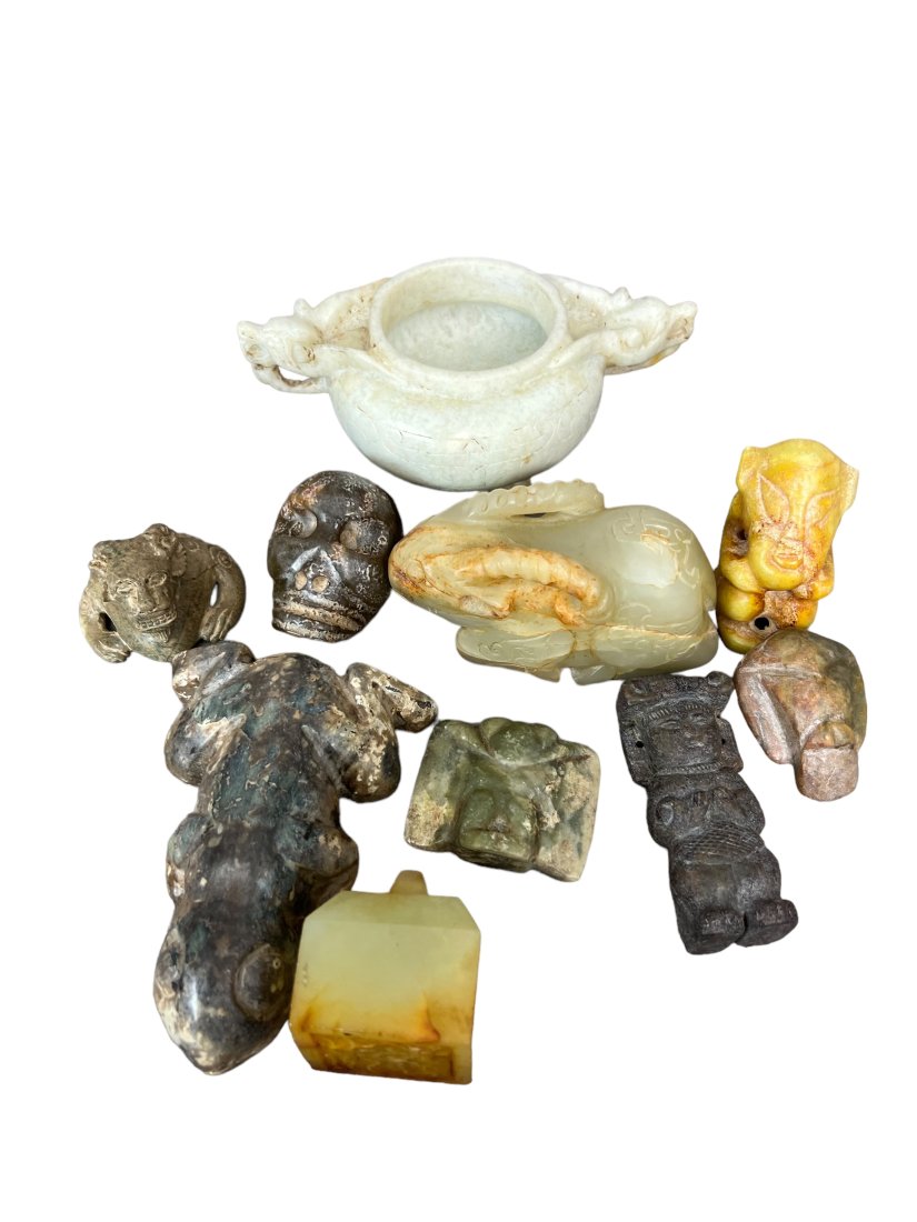 Chinese carved jade stone collection lot largest piece is 4 1/2 inches in length 10 pieces (1 of 12)