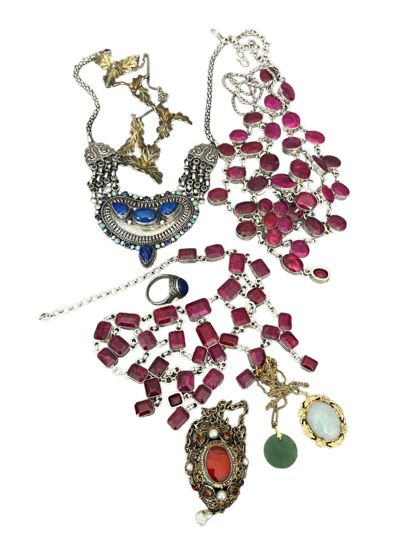 Vintage silver stone jewelry necklace collection lot (1 of 9)