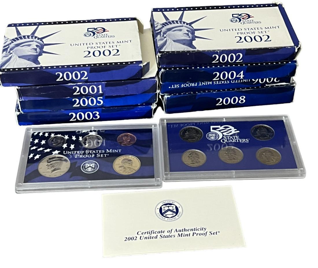 United States mint proof set coin collection lot 2008 2006 2004 2003 2005 2001 2002 2002 (1 of 5)