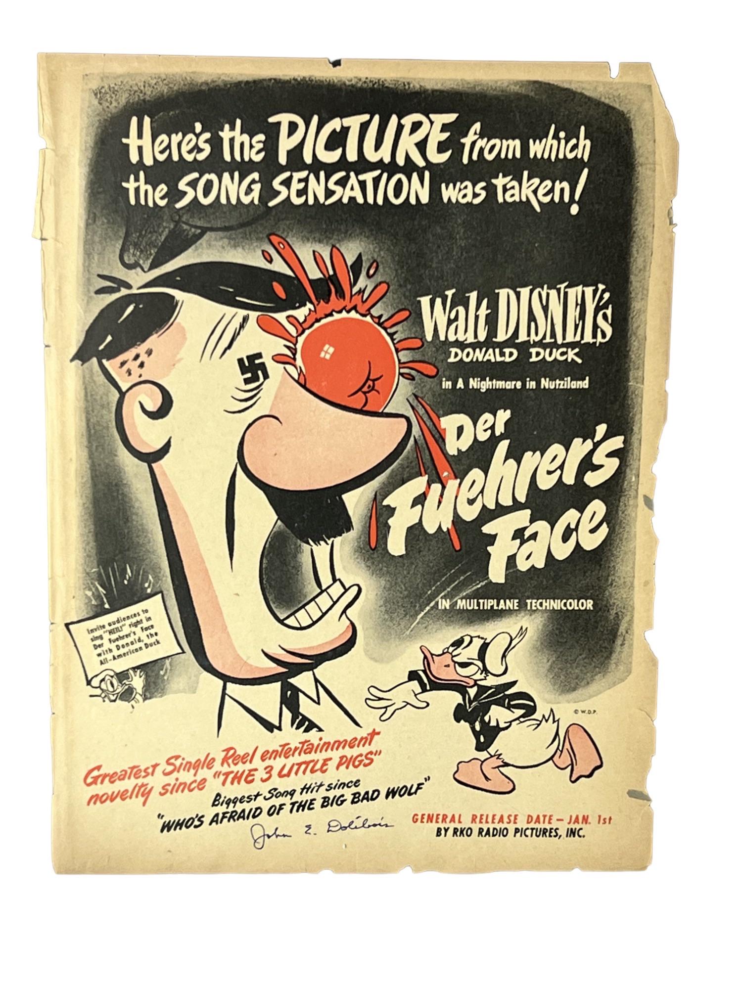 Walt Disney's Donald Duck in a nightmare in Nutziland advertising 1942 9 1/2" x 12": Walt Disney's Donald Duck in a nightmare in Nutziland advertising 1942 9 1/2" x 12"