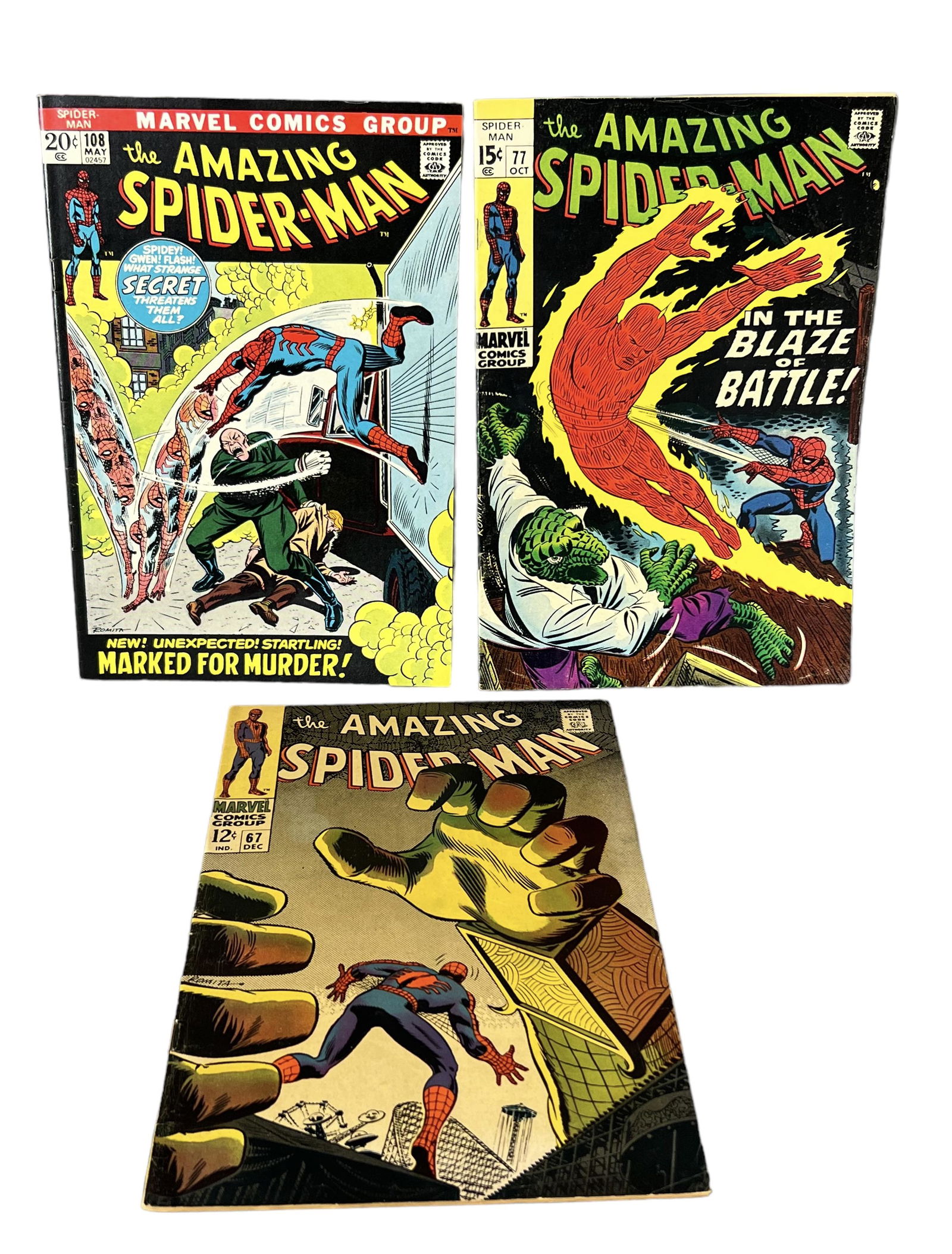 Amazing Spider Man VINTAGE COMIC BOOK COLLECTION LOT Spiderman 67, 77, 108 (1 of 7)