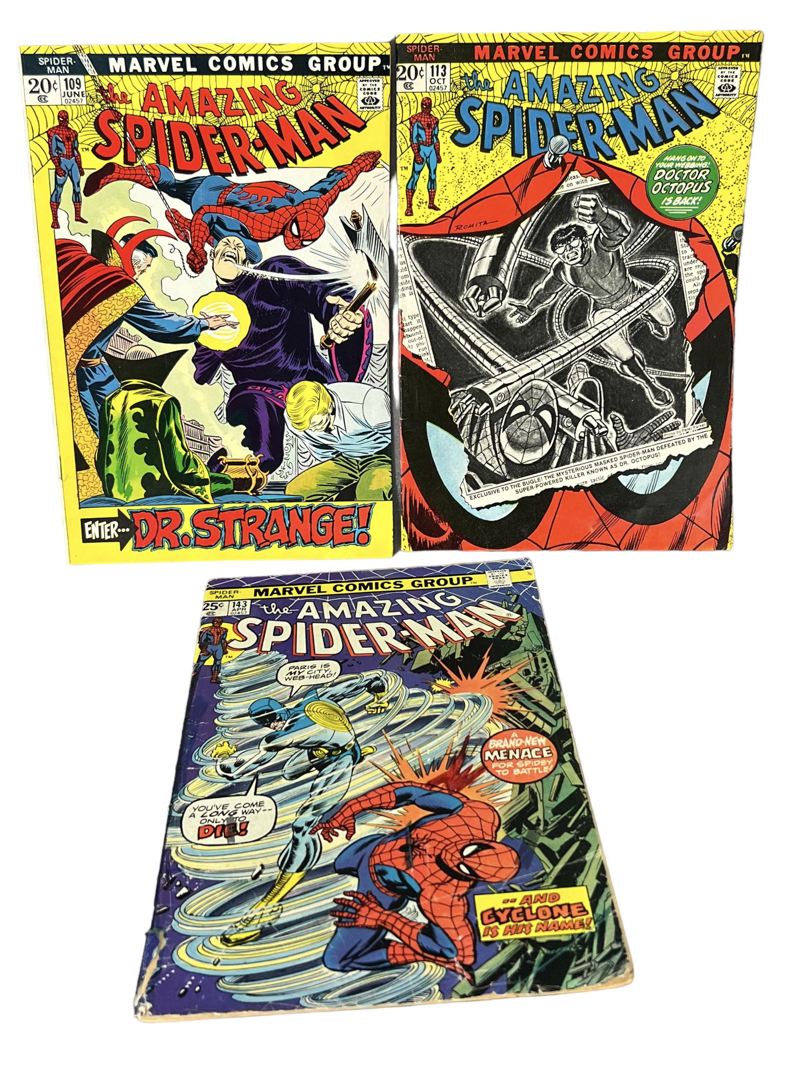 Amazing Spider Man VINTAGE COMIC BOOK COLLECTION LOT Spiderman 143, 113, 109 (1 of 8)