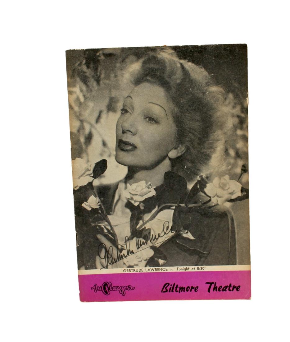 Gertrude Lawrence signed Biltmore theater tonight at 8:30 Playbill Book (1 of 3)