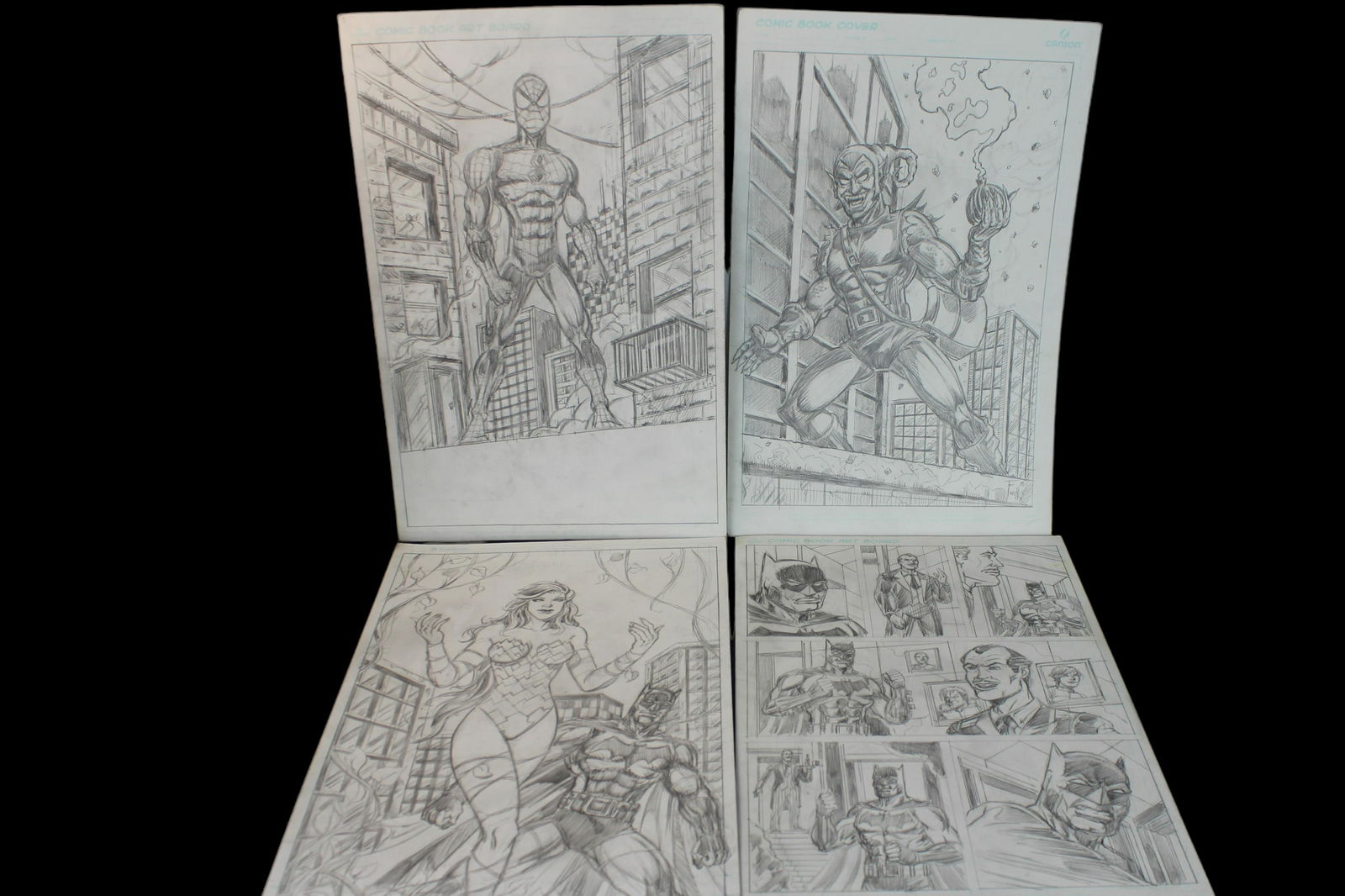 Original comic art drawing Batman Green goblin Spider-Man 4 Page lot (1 of 6)