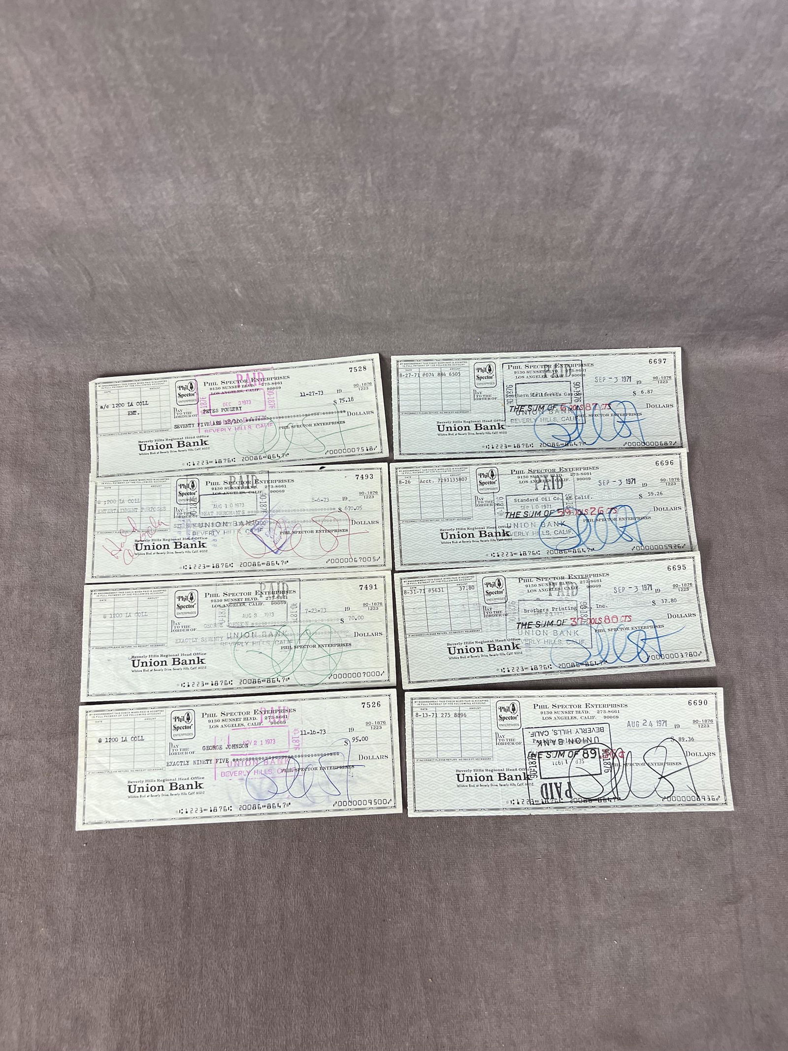 Original Phil Spector Enterprises Signed Checks Collection Lot (1 of 7)