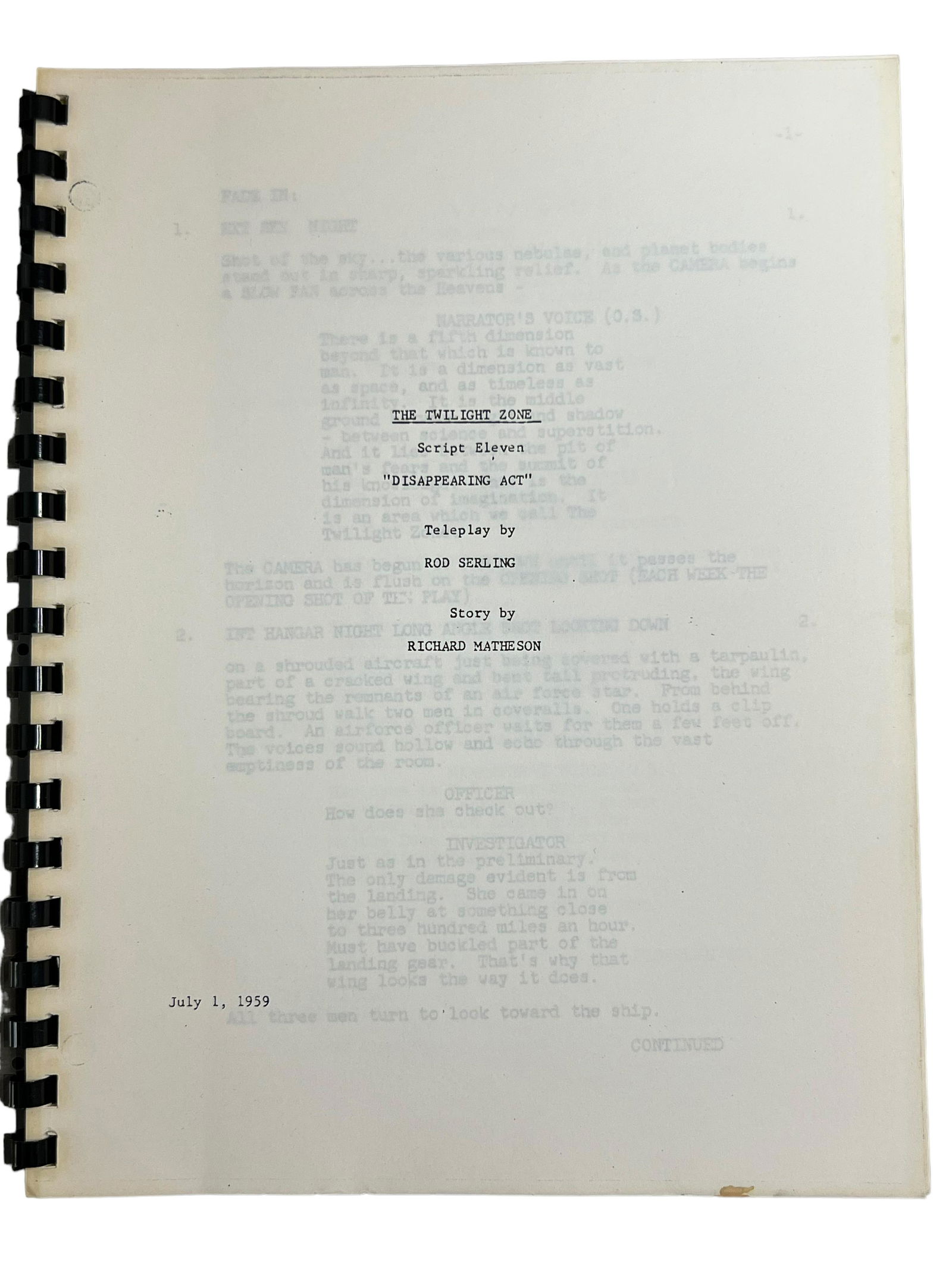 The Twilight Zone" 1959 Movie Script #11 "Disappearing Act (1 of 5)