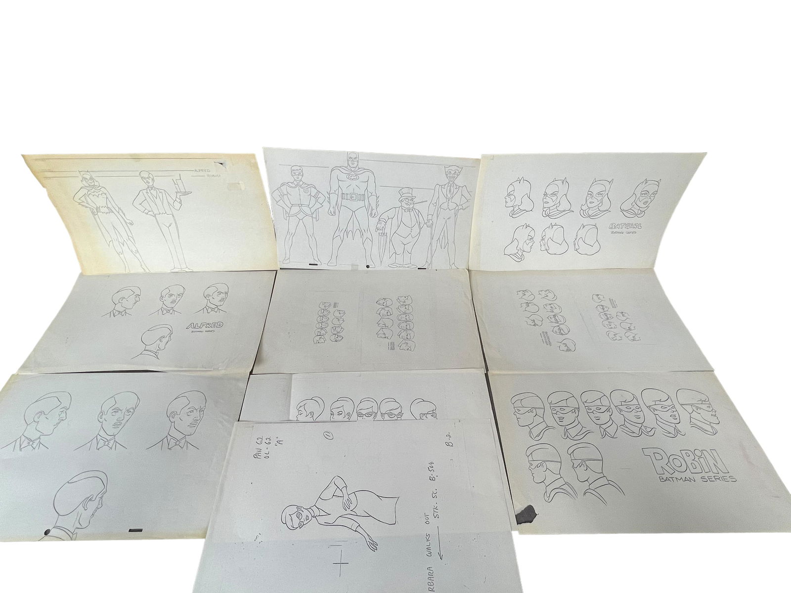 Batman Animation Vintage 1960's Model Sheet Line Art Photocopy Storyboard Collection lot (1 of 10)