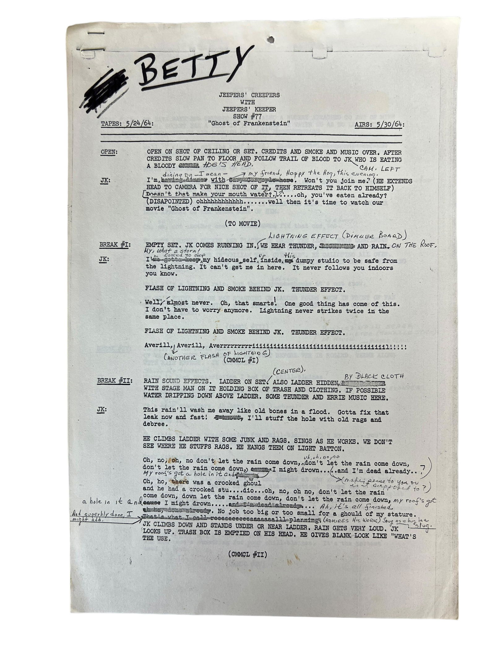 Jeepers Creepers Keeper Theater TV Series Script episode 77 "Ghost of Frankenstein" (1 of 5)