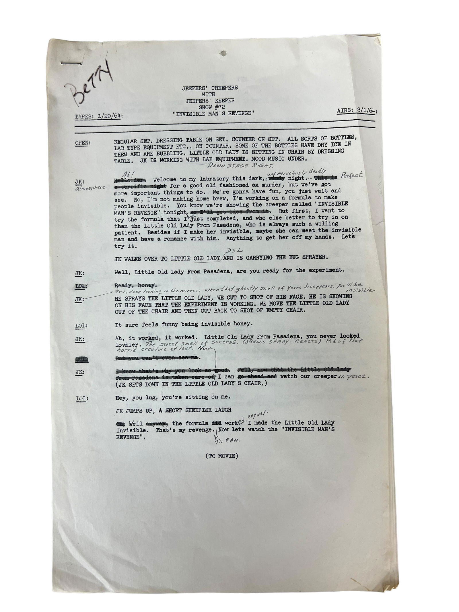 Jeepers Creepers Keeper Theater TV Series horror show Screen play Script episode 73 "Mummy's Curse" (1 of 5)