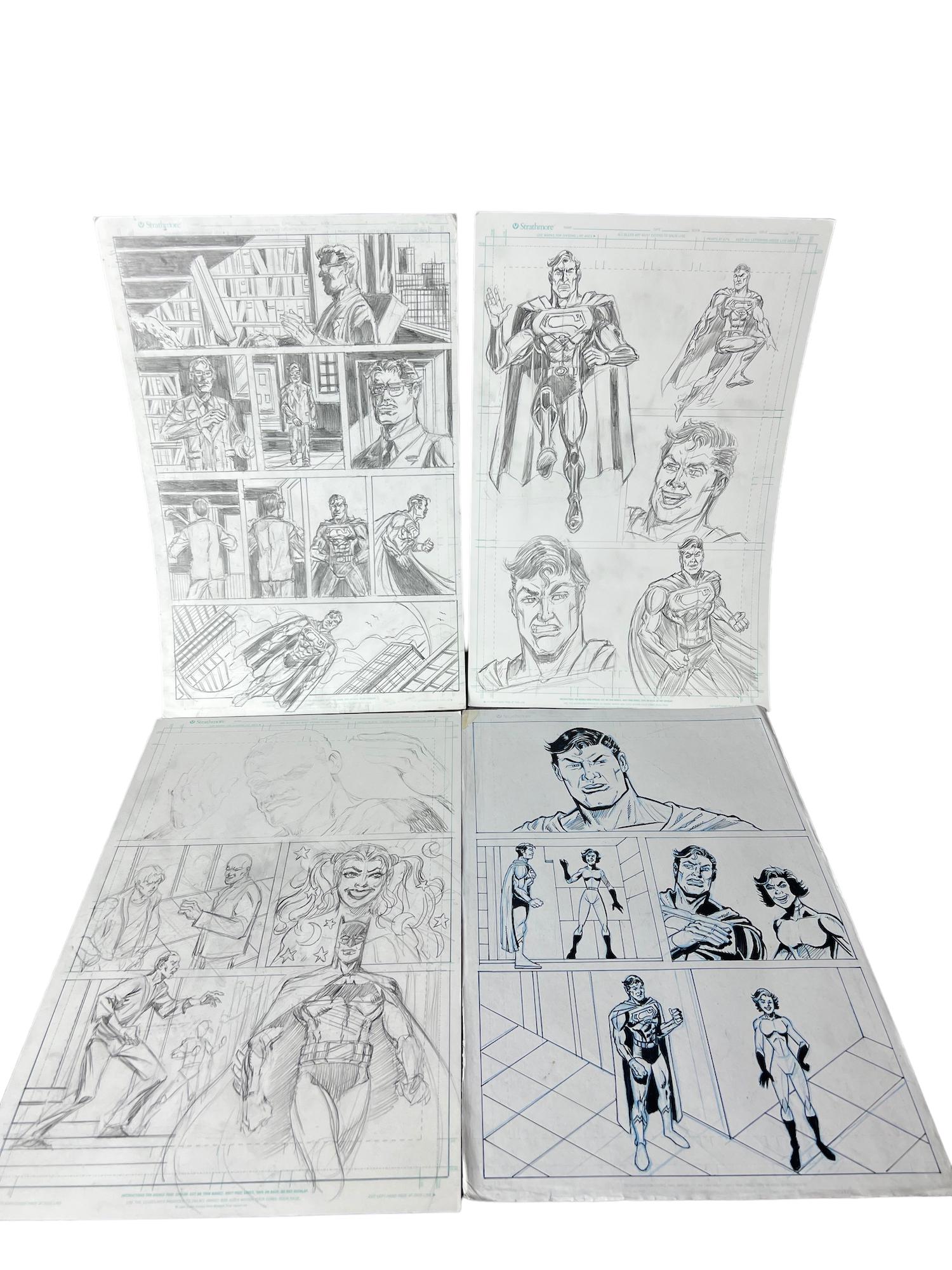Original Vintage Comic Art Drawing "Superman" & "Batman" Collection Lot - Hand Drawn (1 of 9)