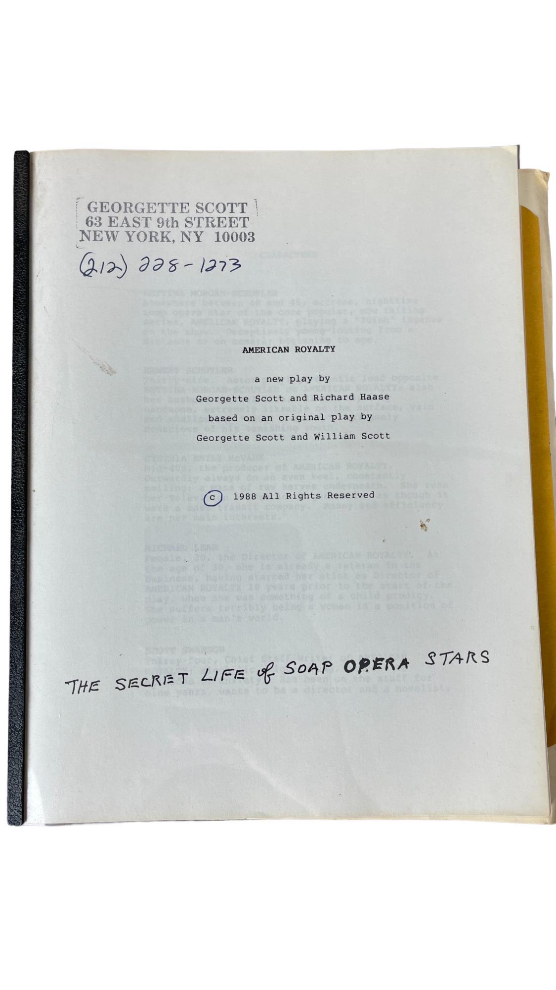 American Royalty 1988 Screenplay Script by Georgette Scott and Richard Haase (1 of 5)