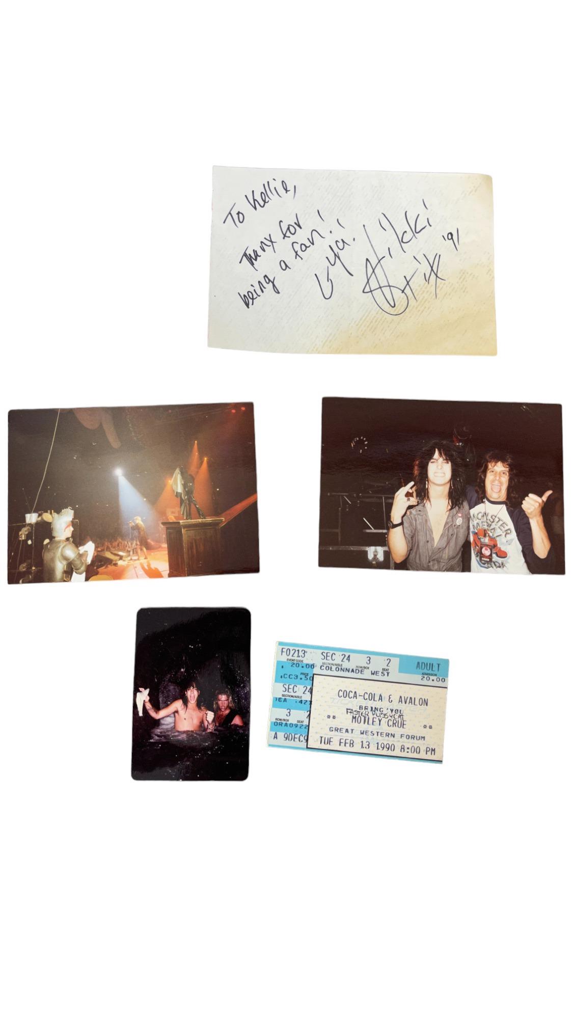 Original Nikki Sixx Signed Note, Concert Ticket & Candid Photos Collection Lot (1 of 5)