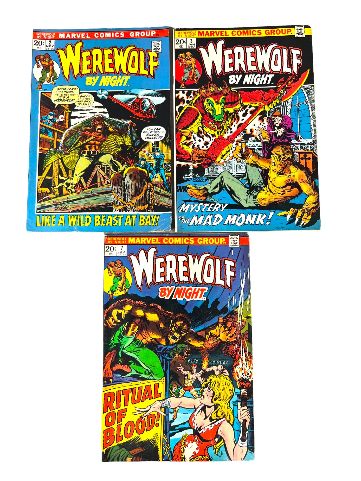 Werewolf by Night 2, 3, 7,  Vintage Comic Book Lot (1 of 8)